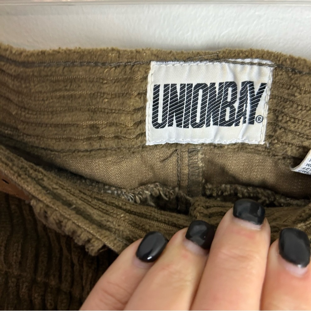 Vintage 80s UNIONBAY Corduroy High Waisted Pants Dark Olive Brown Size 5 - Picture 2 of 4